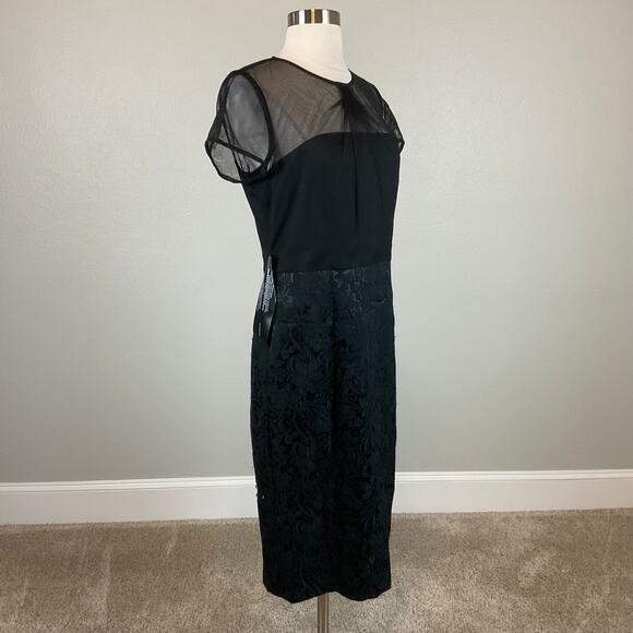 JS Collections Embroidered Lace Midi Sheath Cocktail Dress Black Size 18 - Picture 4 of 11